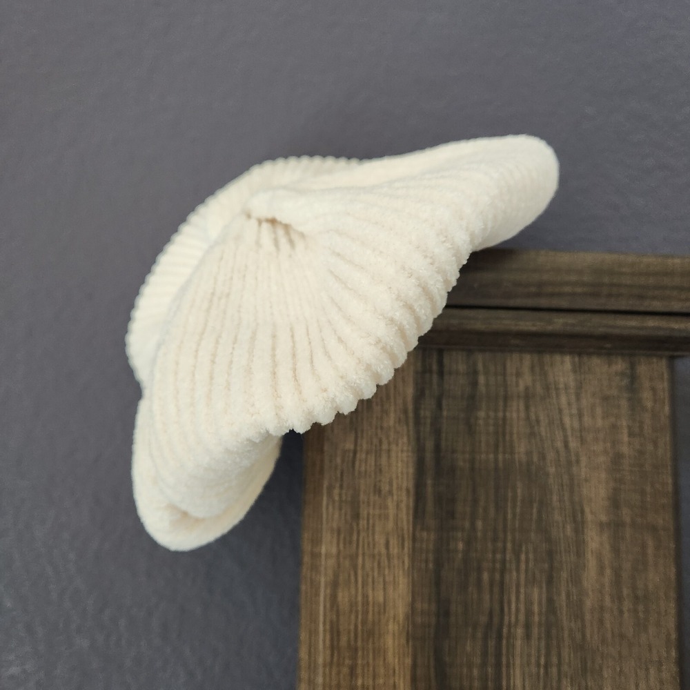 Wide Wale corduroy Beret chenille knit Hat One Size Soft Fuzzy Warm White Ivory